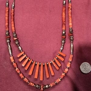 Red Coral multi layer statement necklace